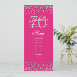 Convite Elegante 70 Menu Aniversário Silver Confetti Rosa