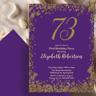 Convite Elegante 73º Aniversário Roxo Dourado