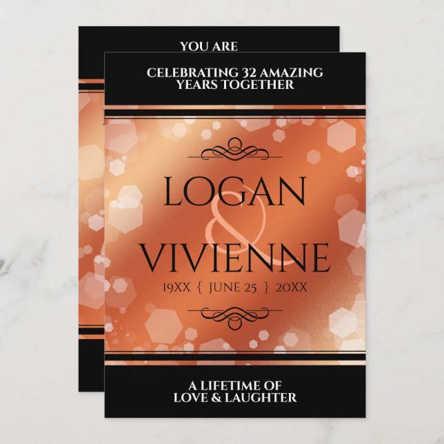 Convite Elegante 8º 32º Aniversário de Bodas de Bronze (Frente/Verso)