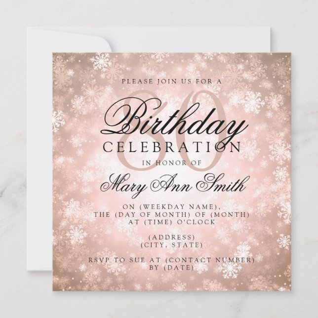 Convite Elegante 80 Birthday Copper Winter Wonderland (Frente)