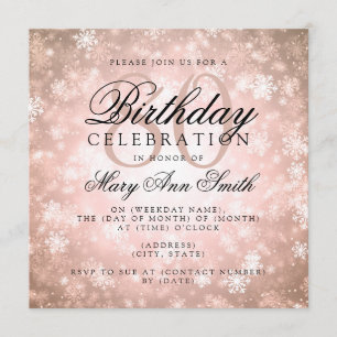 Convite Elegante 80 Birthday Copper Winter Wonderland