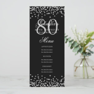 Convite Elegante 80 Birthday Menu Silver Confetti Black