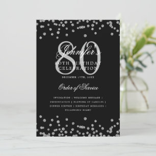 Convite Elegante 80 Birthday Program Menu Silver Black