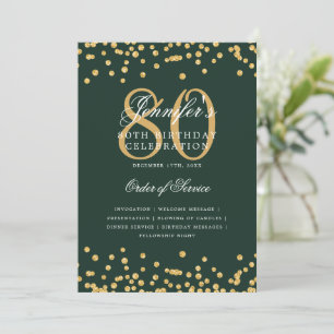 Convite Elegante 80 Birthday Program Menu Verde Dourado