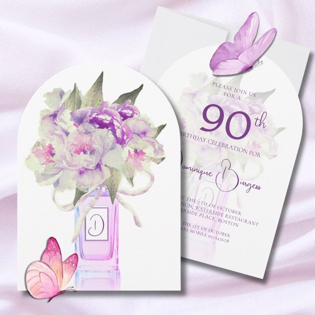 Convite Elegante 90 Birthday Floral Buquê Watercolor (Criador carregado)