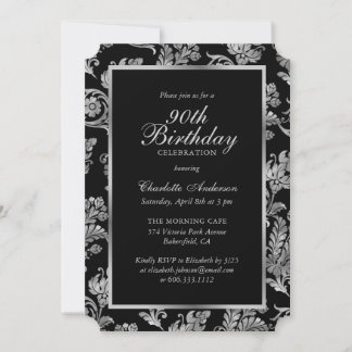 Convite Elegante 90 de Natal preto e prateado