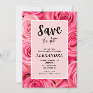 Convite Elegante 94º aniversário Flor Rosa Save the date