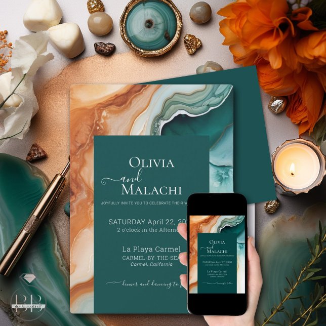 Convite Elegante Abstrato moderno Jade Terracotta (Criador carregado)