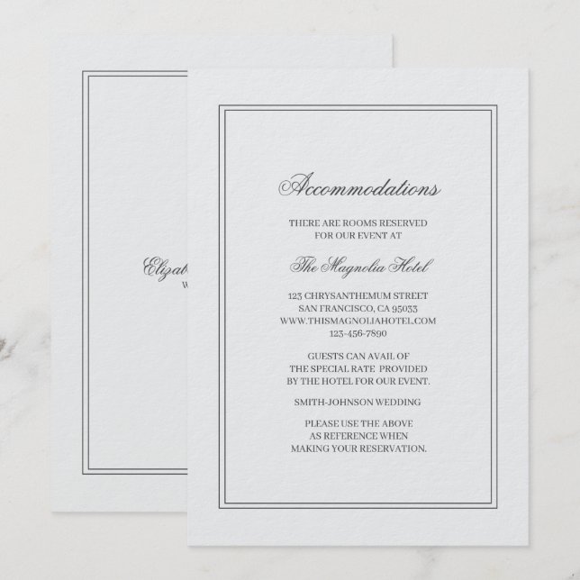 Convite Elegante Acomodação de Casamento Simples Clássico  (Frente/Verso)