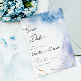 Convite Elegante Ágata Azul casamento Save the Date