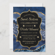 Elegante Ágata Azul e Dourado com Brilho Sweet Six