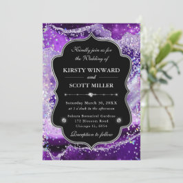 Convite Elegante Ágata Brilhante Roxo & Prata Casamento