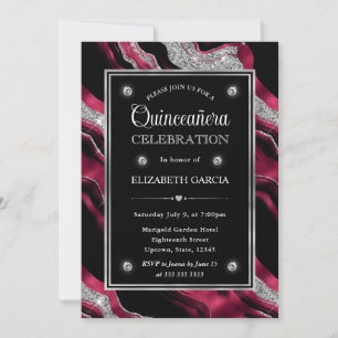 Convite Elegante Agata Vermelha e Prata Quinceanera