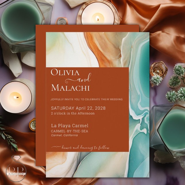 Convite Elegante Agate Terracotta, Abstrato moderno (Criador carregado)
