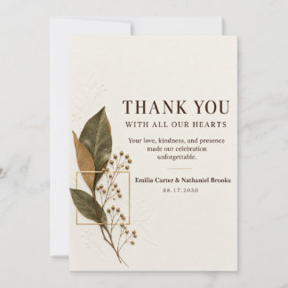 Convite Elegante Agradecimento de Casamento Botânico Herbá