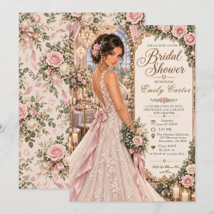 Convite Elegante Agradecimento Rosa Noivado