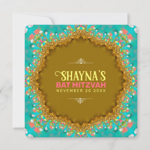 Convite Elegante Água Dourada Cetim Renda Bat Mitzvah