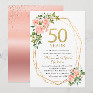 Convite Elegante Água-forte de Aniversário de 50 Anos de C