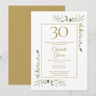 Convite Elegante Água-forte Dourada Folhagem Aniversário d