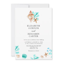 Elegante Água Marinha Costeira em Aquarela Casamen