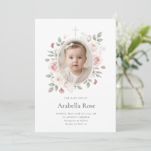 Convite Elegante Água-tinta Floral Beijo Rosa Foto Cruz