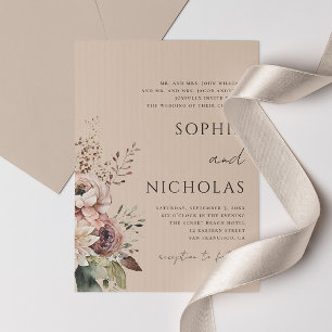 Convite Elegante aguarela romântico bege floral casamento
