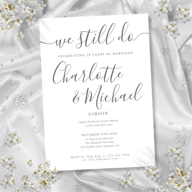 Convite Elegante Ainda Fazemos Script De Aniversário De Re (Elegant We Still Do Script Vow Renewal Anniversary Invitation)