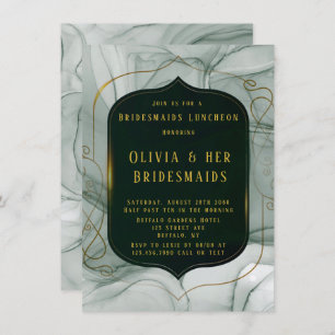 Convite Elegante Almoço do Emerald Green Dourado Frame Bru