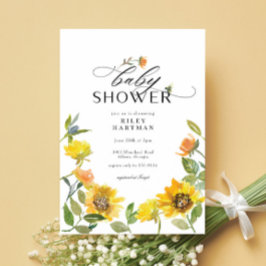 Convite Elegante Amarelo Sunflower Sunny Bee Chá de fralda