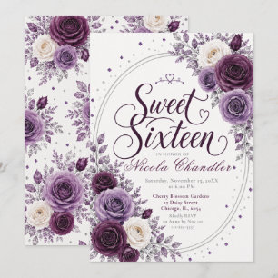 Convite Elegante Ameixa Aniversário de 16 Anos Doce