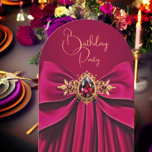 Convite Elegante Ameixa Rosa Jóia Arco Festa de Aniversári