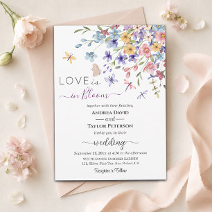 Convite Elegante Amor em Flor Libélulas Casamento