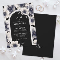 Elegante Anêmona Floral Preto Branco Casamento
