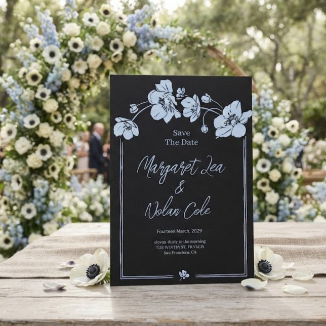 Convite Elegante Anêmona Floral Salve a Data (Criador carregado)