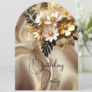 Convite Elegante Aniversário Caramelo Dourado Preto Branco