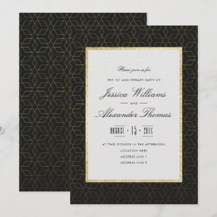 Convite Elegante Aniversário de 1º Casamento em Ouro e Pre