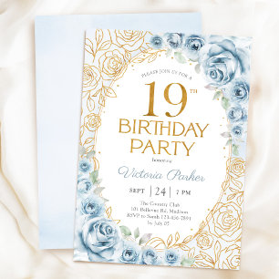 Convite Elegante Aniversário de 19 anos em Azul Poeirento 