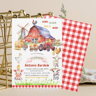 Convite Elegante Aniversário de 1 ano do Bebê da Fazenda e