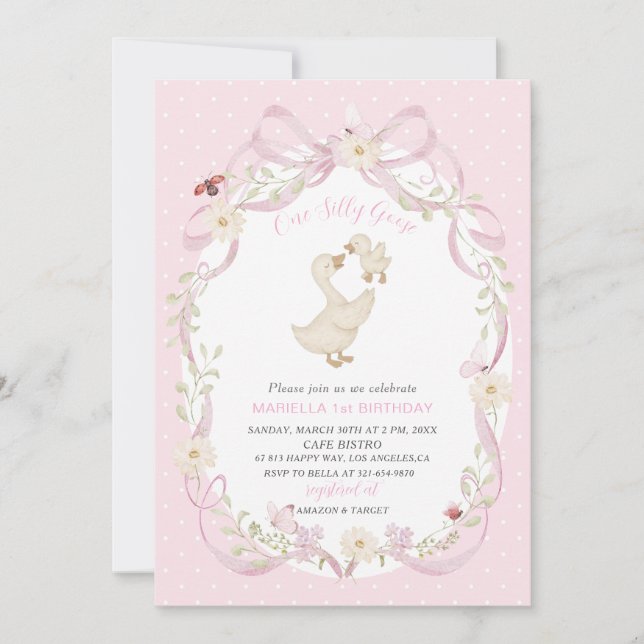 Convite Elegante Aniversário de 1 ano ganso bobo G (Frente)