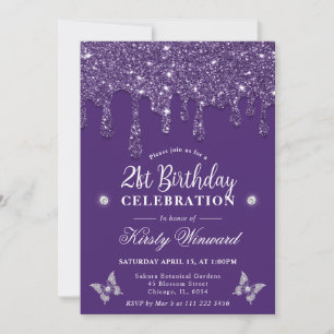 Convite Elegante Aniversário de 21 anos com Purpurina Cain