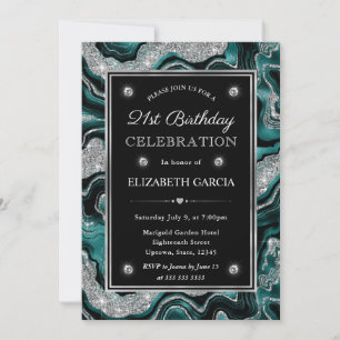 Convite Elegante Aniversário de 21 anos em Ágata com Brilh