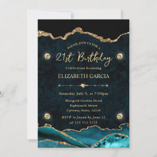 Convite Elegante Aniversário de 21 anos em Ágata com Brilh