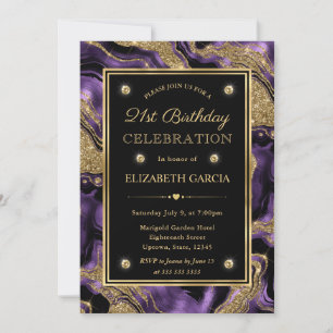 Convite Elegante Aniversário de 21 anos em Ágata com Brilh