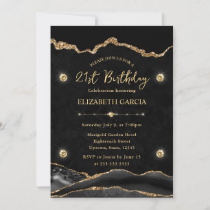 Convite Elegante Aniversário de 21 anos em Ágata com Brilh
