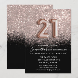 Convite Elegante Aniversário de 21 anos Preto e Dourado Ro
