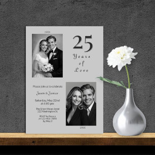 Convite Elegante Aniversário de 25 Anos de Casamento Prata