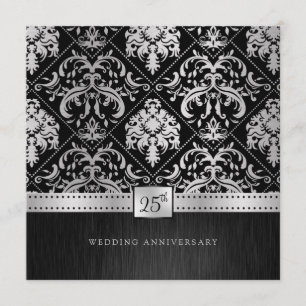 Convite Elegante Aniversário de 25 Anos de Casamento Preto