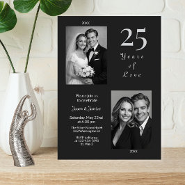 Convite Elegante Aniversário de 25 Anos de Casamento Preto