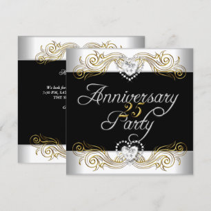 Convite Elegante Aniversário de 25 Anos Prata Branco Diama