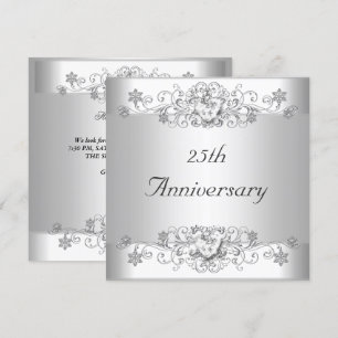 Convite Elegante Aniversário de 25 anos Prata Branco Diama
